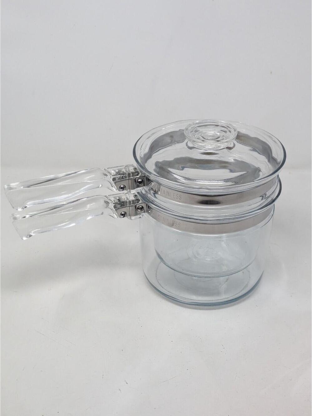 Vintage Pyrex Flameware Double Boiler with Lid #6283 3 Pieces 1 1/2 QT USA Made